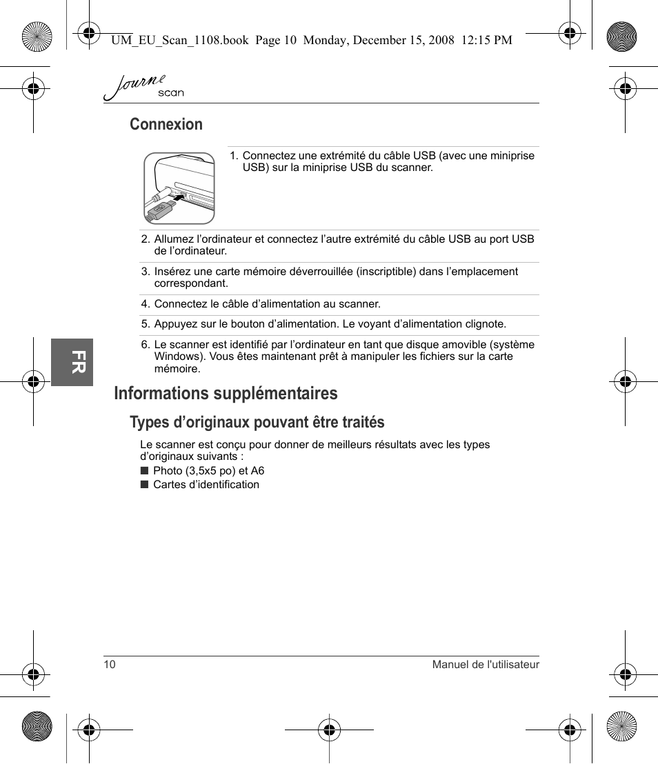Informations supplémentaires, Connexion, Types d’originaux pouvant être traités | Toshiba JournE Scan User Manual | Page 100 / 198