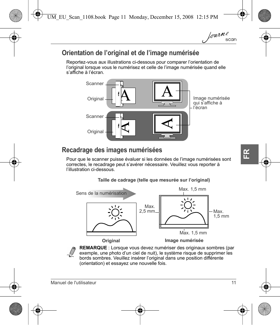 Orientation de l’original et de l’image numérisée, Recadrage des images numérisées | Toshiba JournE Scan User Manual | Page 101 / 198