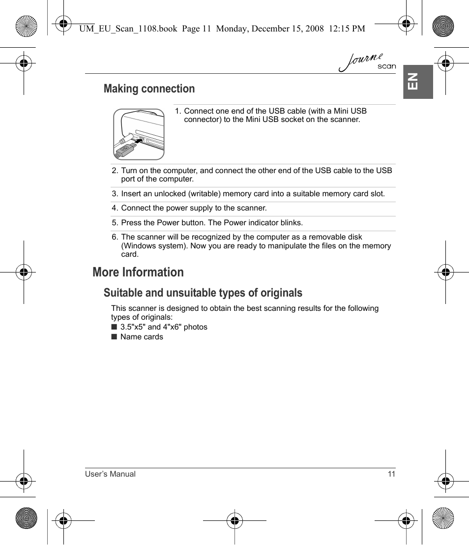 More information, Making connection, Suitable and unsuitable types of originals | Toshiba JournE Scan User Manual | Page 11 / 198