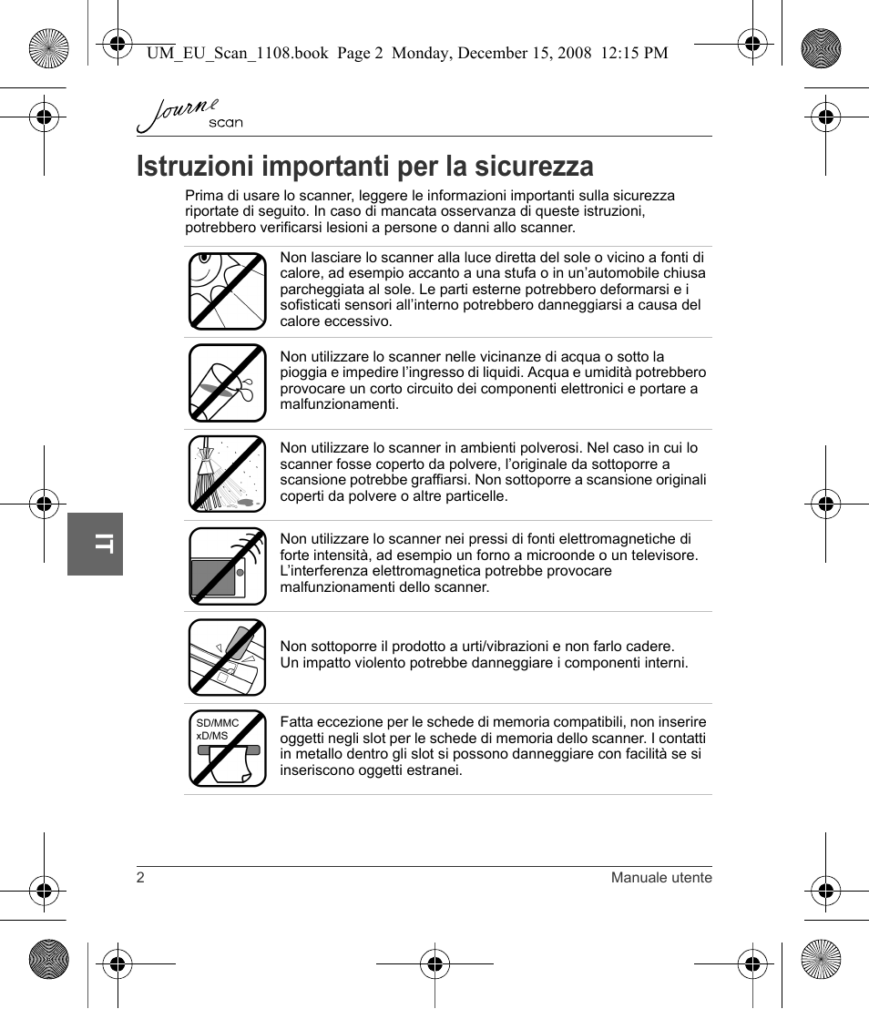 Istruzioni importanti per la sicurezza | Toshiba JournE Scan User Manual | Page 110 / 198