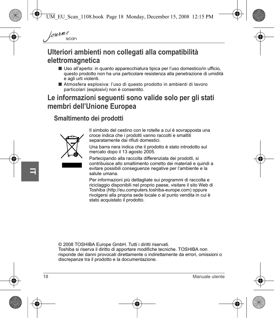 Membri dell’unione europea, Smaltimento dei prodotti | Toshiba JournE Scan User Manual | Page 126 / 198