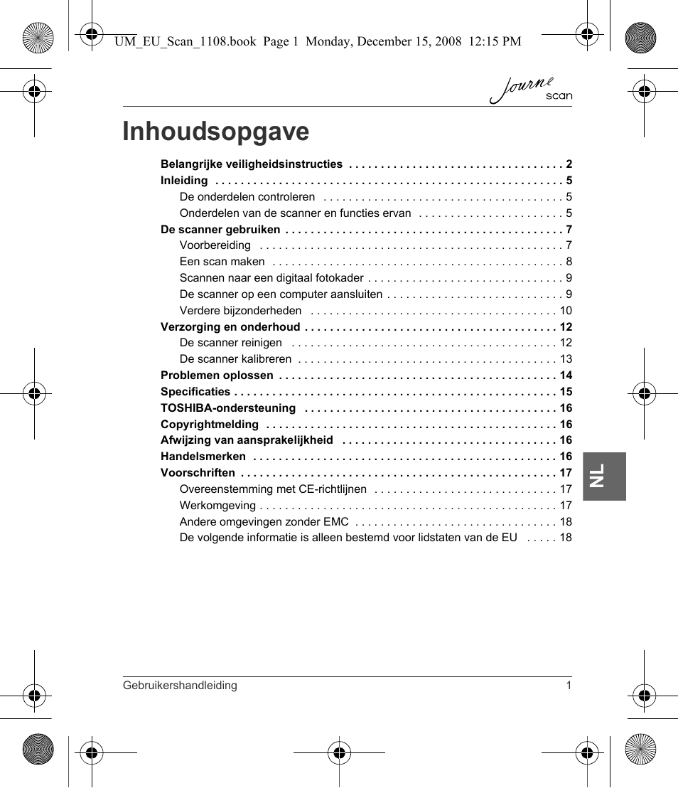 Inhoudsopgave | Toshiba JournE Scan User Manual | Page 127 / 198