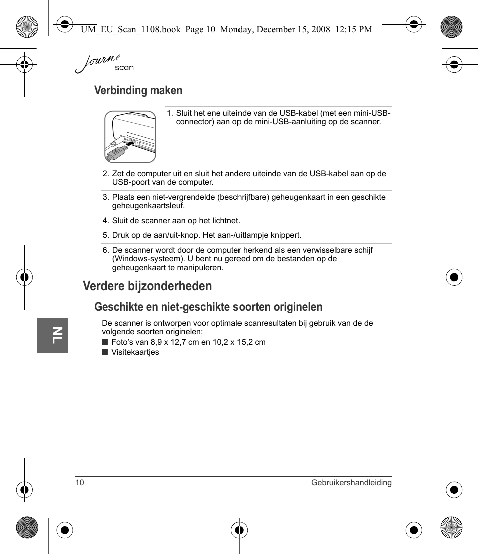 Verdere bijzonderheden, Verbinding maken, Geschikte en niet-geschikte soorten originelen | Toshiba JournE Scan User Manual | Page 136 / 198