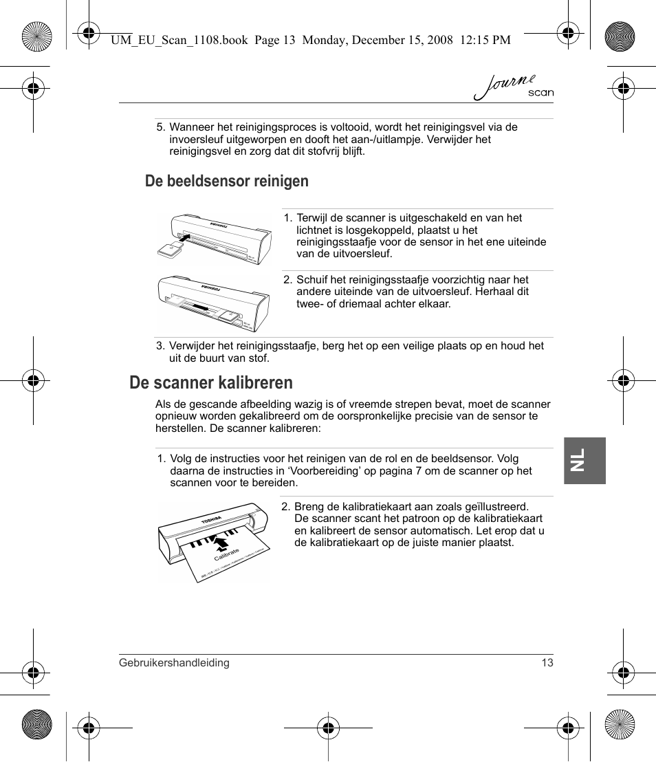 De scanner kalibreren, De beeldsensor reinigen | Toshiba JournE Scan User Manual | Page 139 / 198