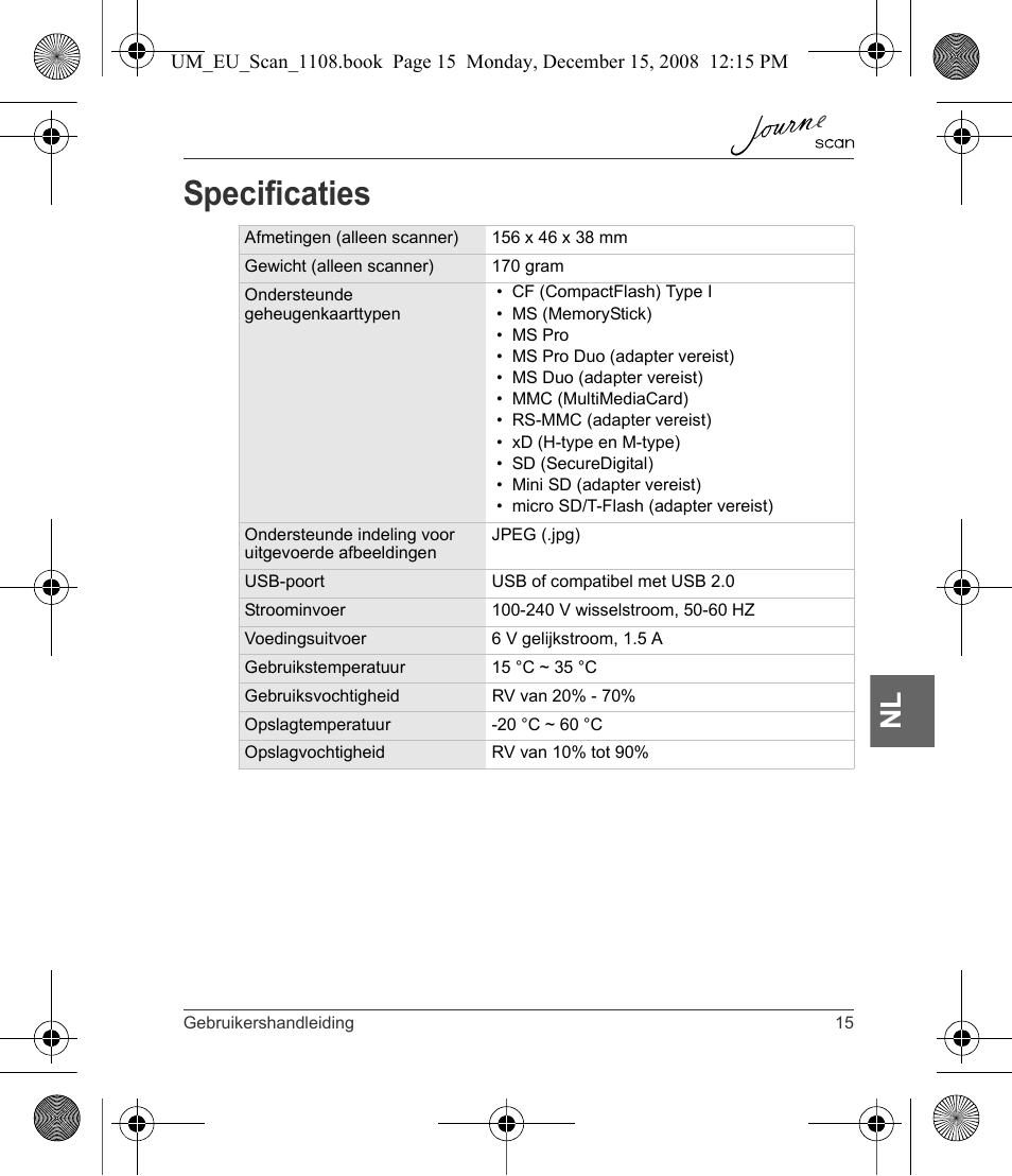 Specificaties | Toshiba JournE Scan User Manual | Page 141 / 198