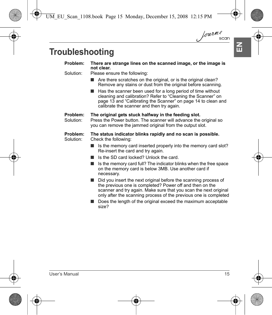 Troubleshooting | Toshiba JournE Scan User Manual | Page 15 / 198