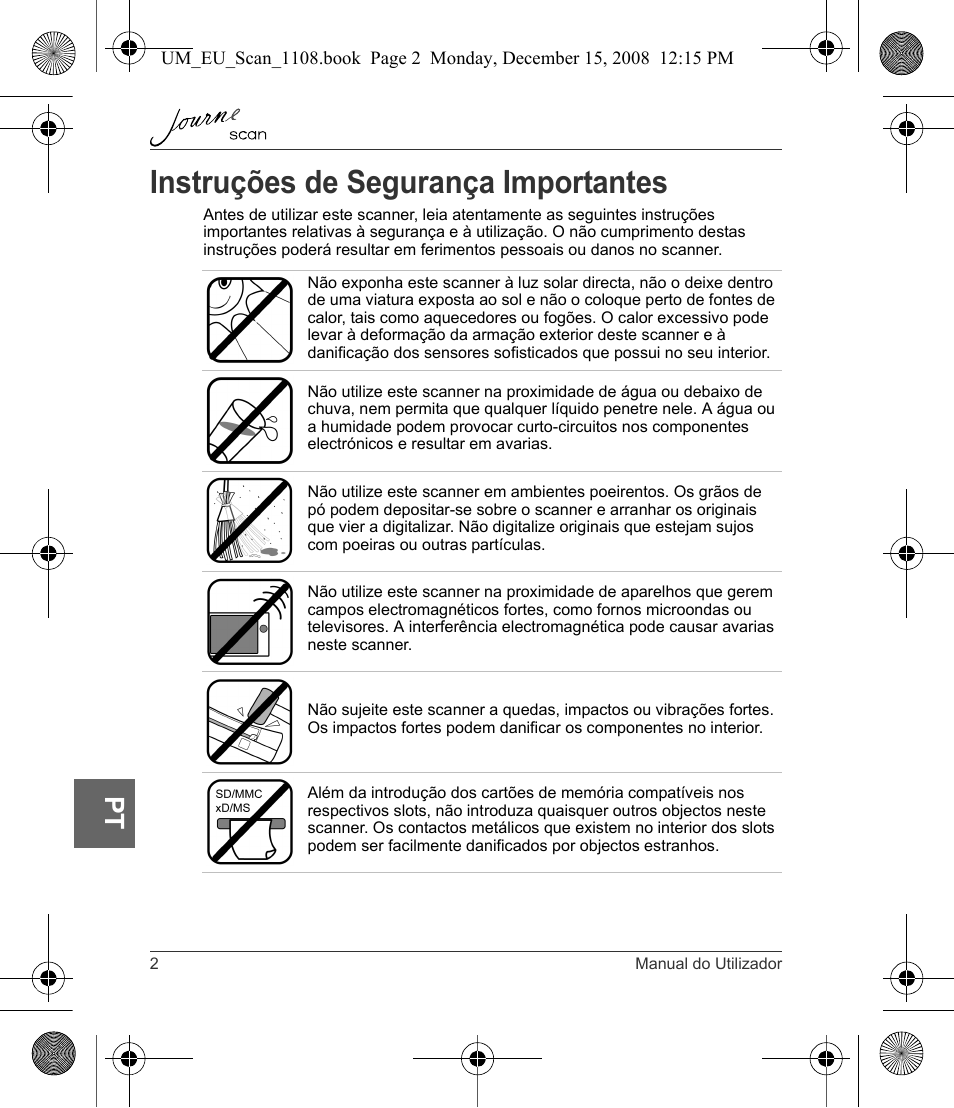 Instruções de segurança importantes | Toshiba JournE Scan User Manual | Page 164 / 198