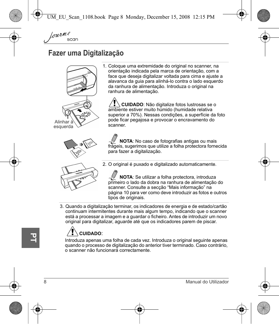 Fazer uma digitalização, Pt fazer uma digitalização | Toshiba JournE Scan User Manual | Page 170 / 198