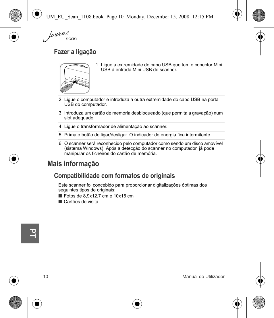 Mais informação, Fazer a ligação, Compatibilidade com formatos de originais | Toshiba JournE Scan User Manual | Page 172 / 198