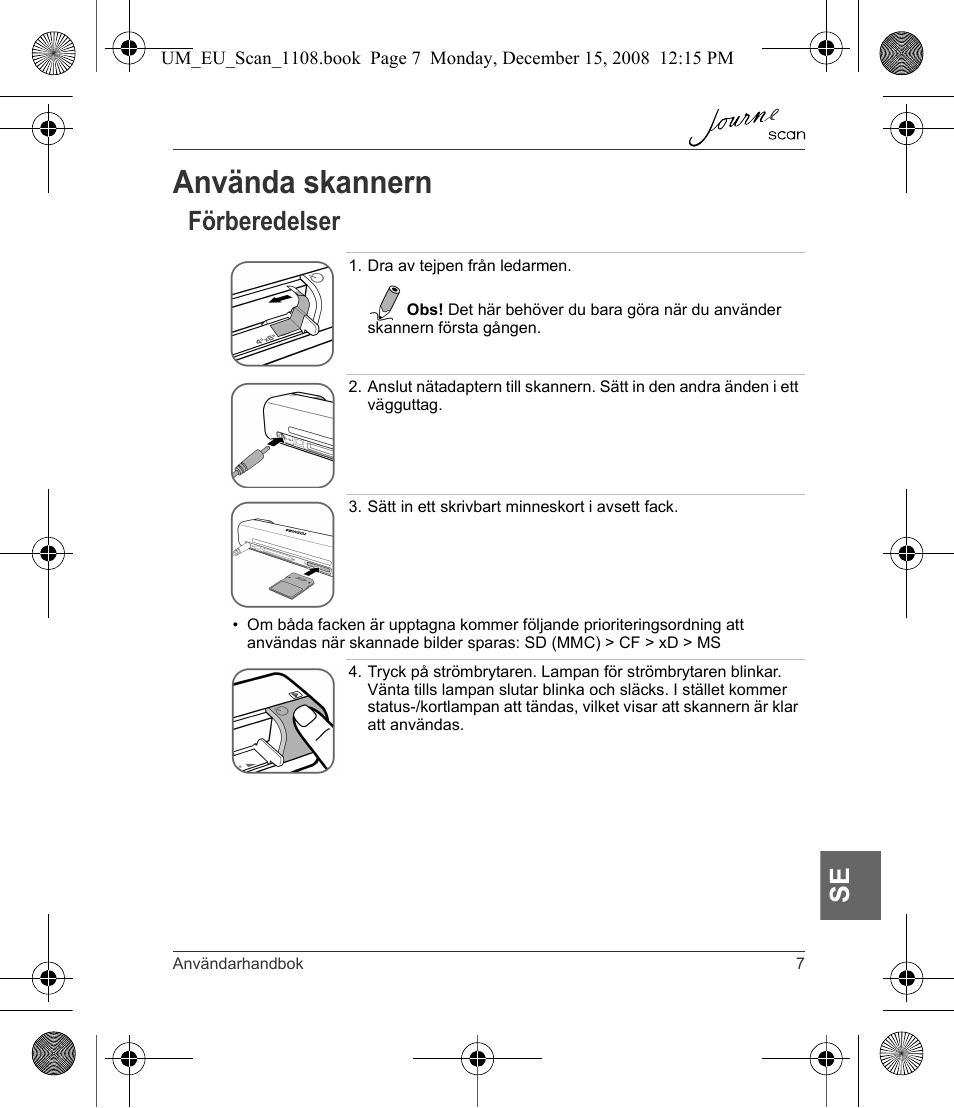 Använda skannern, Förberedelser | Toshiba JournE Scan User Manual | Page 187 / 198