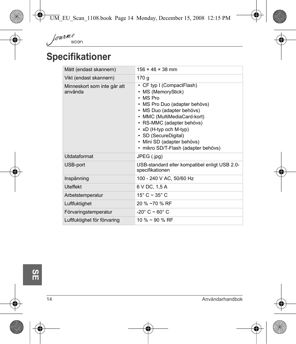 Specifikationer | Toshiba JournE Scan User Manual | Page 194 / 198