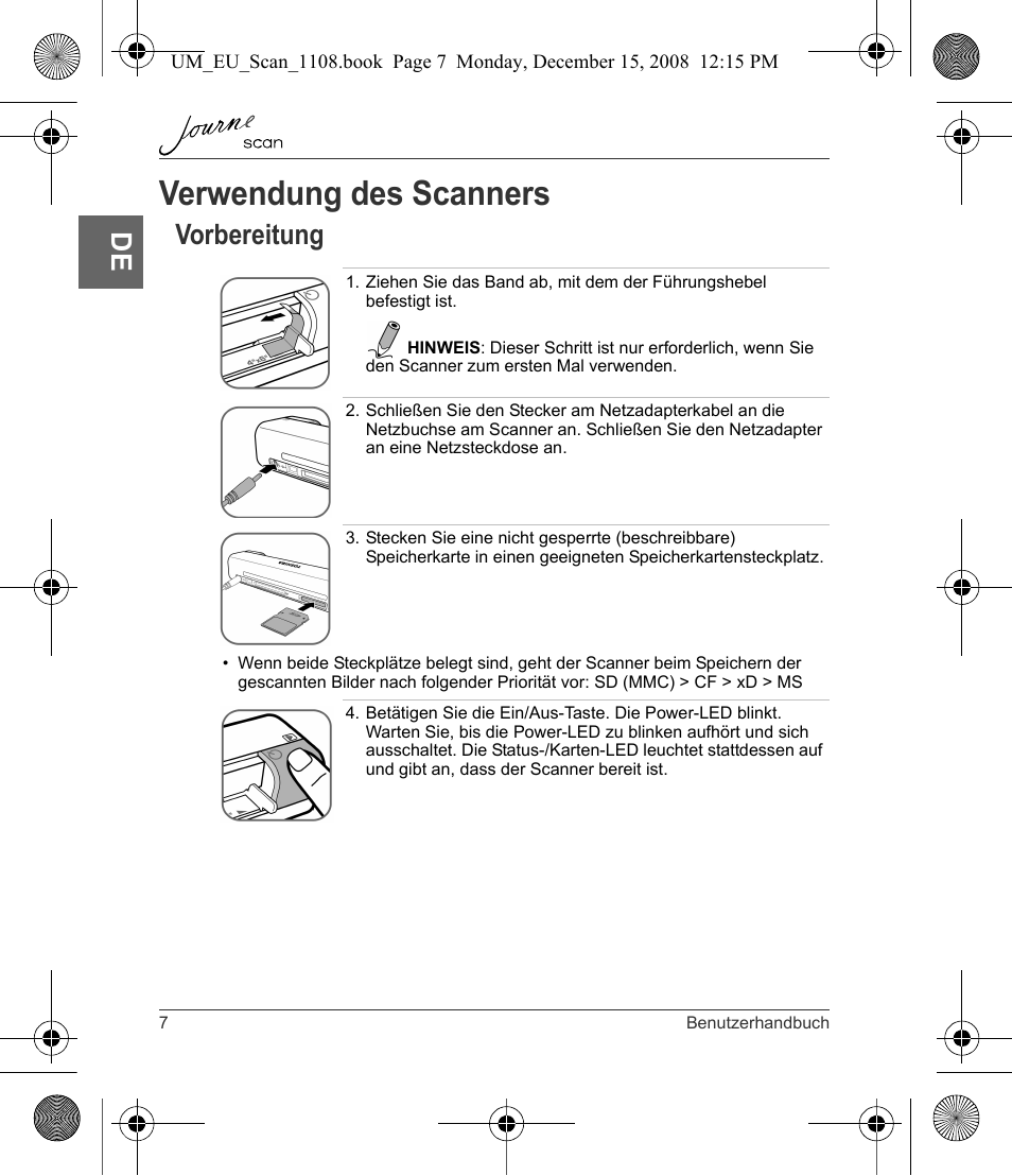 Verwendung des scanners, Vorbereitung | Toshiba JournE Scan User Manual | Page 26 / 198