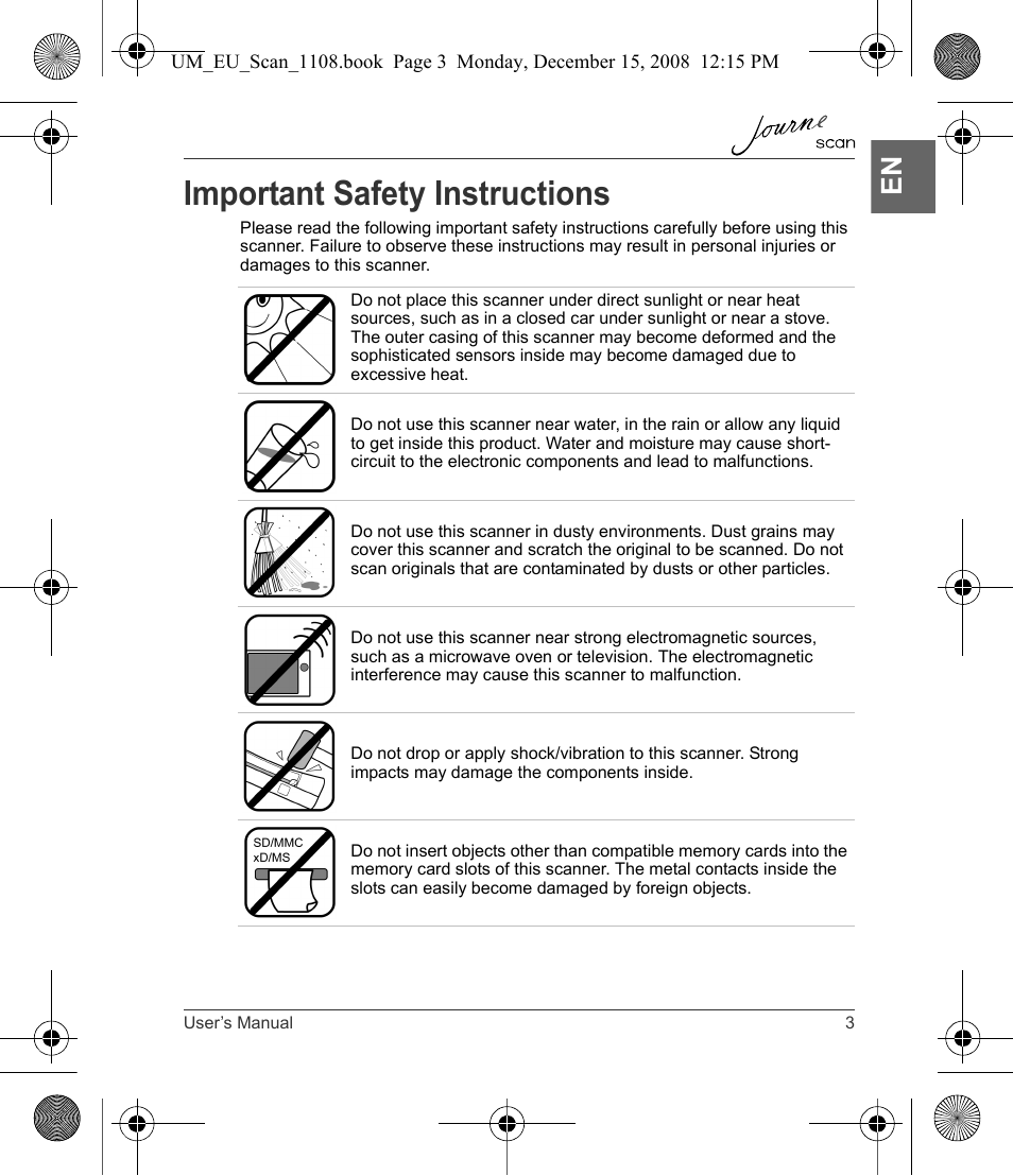 Important safety instructions | Toshiba JournE Scan User Manual | Page 3 / 198