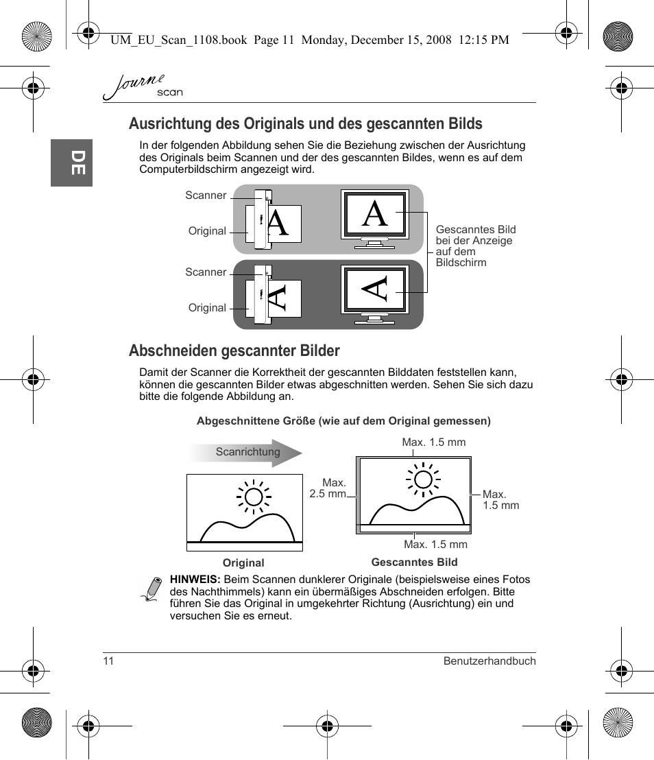 Ausrichtung des originals und des gescannten bilds, Abschneiden gescannter bilder | Toshiba JournE Scan User Manual | Page 30 / 198