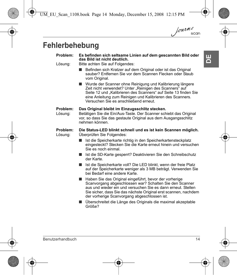 Fehlerbehebung | Toshiba JournE Scan User Manual | Page 33 / 198