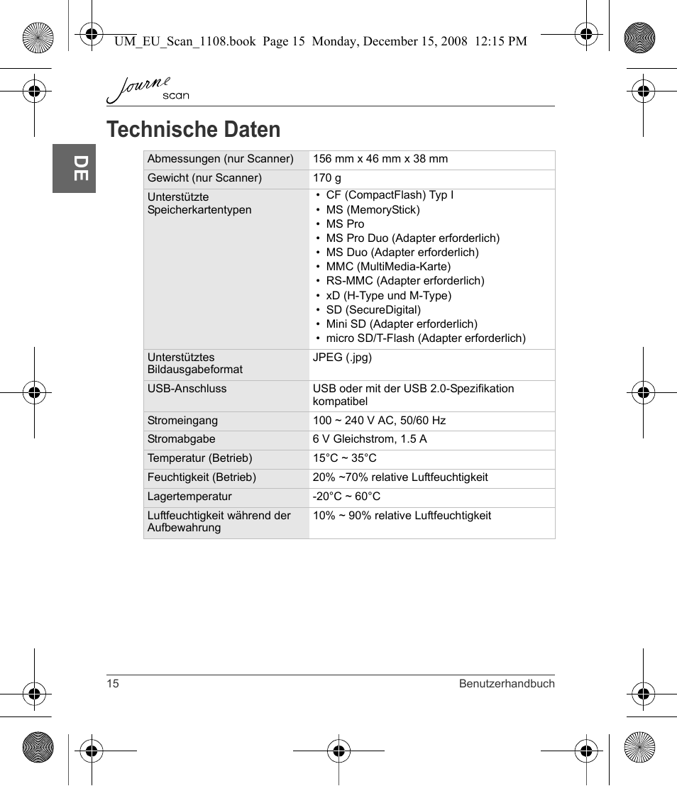 Technische daten | Toshiba JournE Scan User Manual | Page 34 / 198