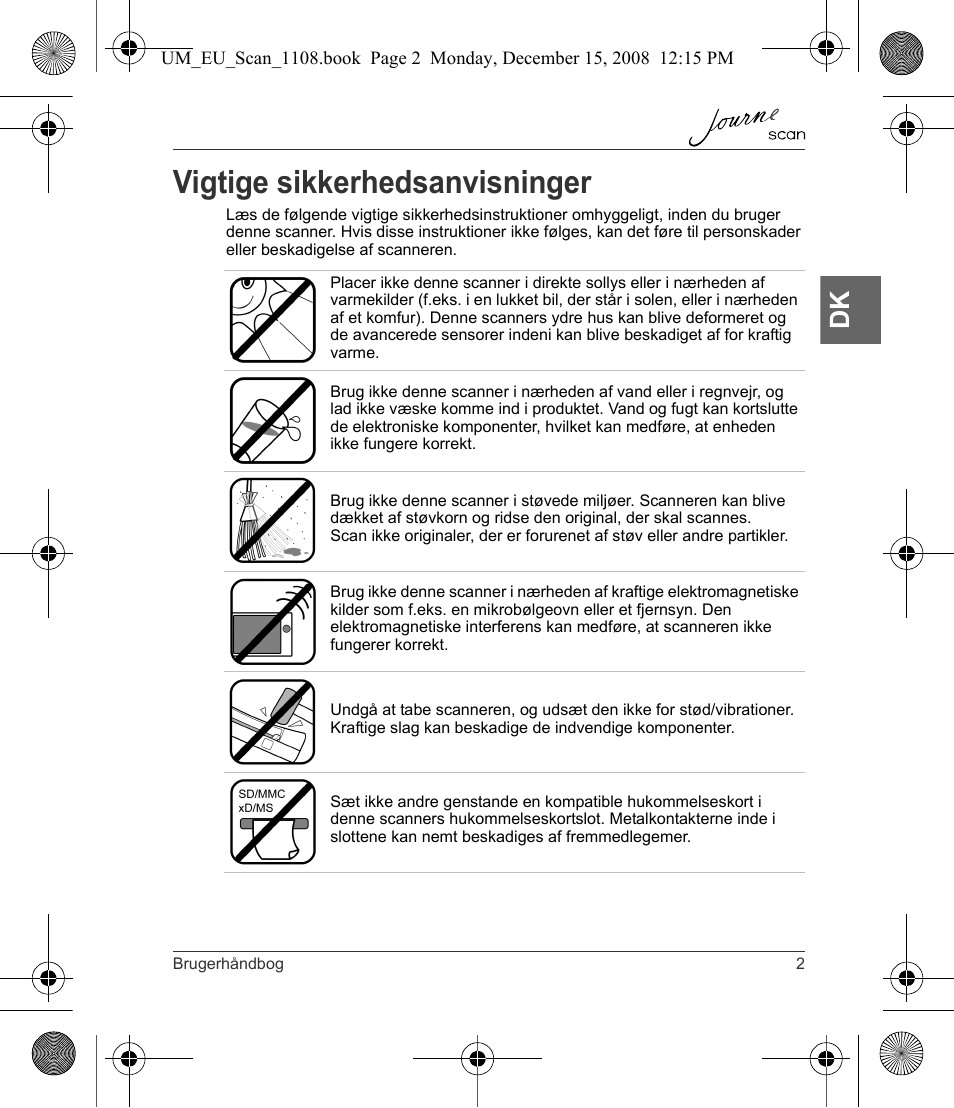 Vigtige sikkerhedsanvisninger | Toshiba JournE Scan User Manual | Page 39 / 198