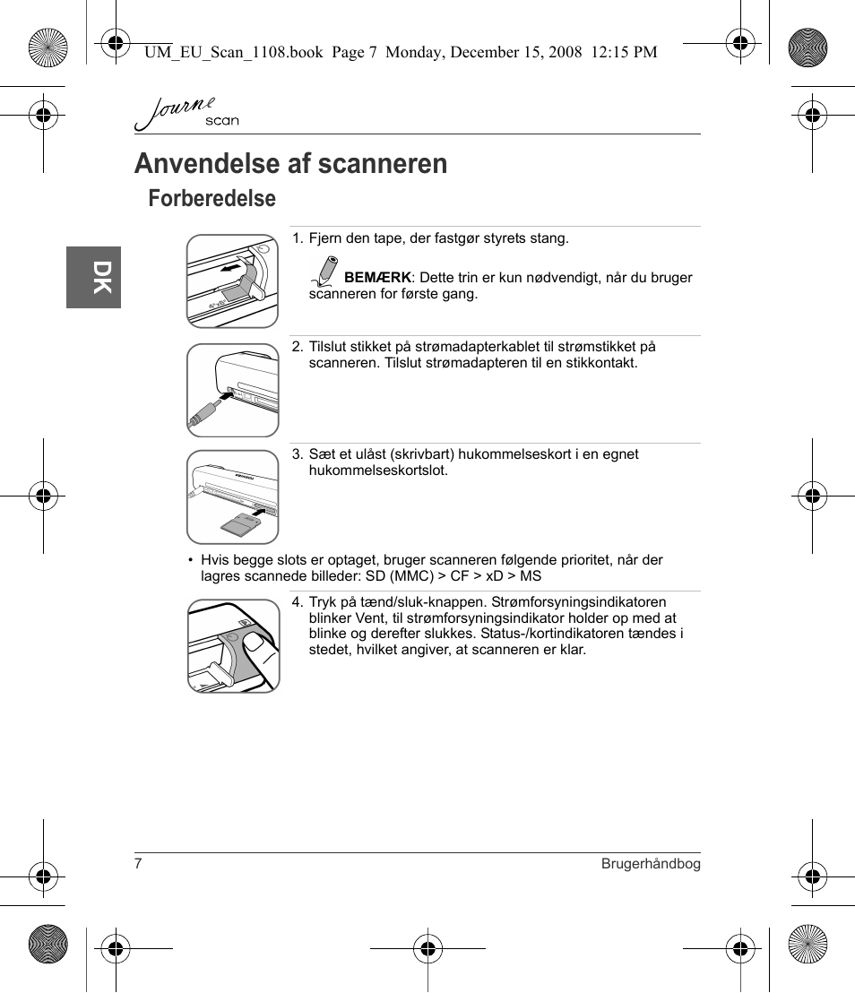 Anvendelse af scanneren, Forberedelse | Toshiba JournE Scan User Manual | Page 44 / 198
