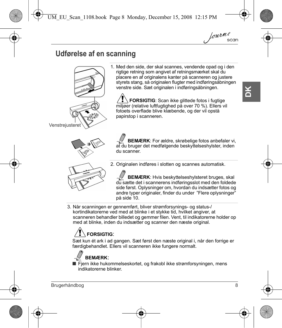 Udførelse af en scanning, Dk udførelse af en scanning | Toshiba JournE Scan User Manual | Page 45 / 198