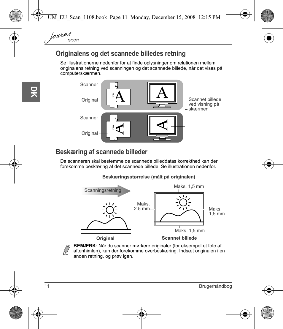 Originalens og det scannede billedes retning, Beskæring af scannede billeder | Toshiba JournE Scan User Manual | Page 48 / 198