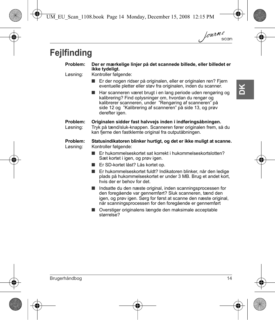 Fejlfinding | Toshiba JournE Scan User Manual | Page 51 / 198