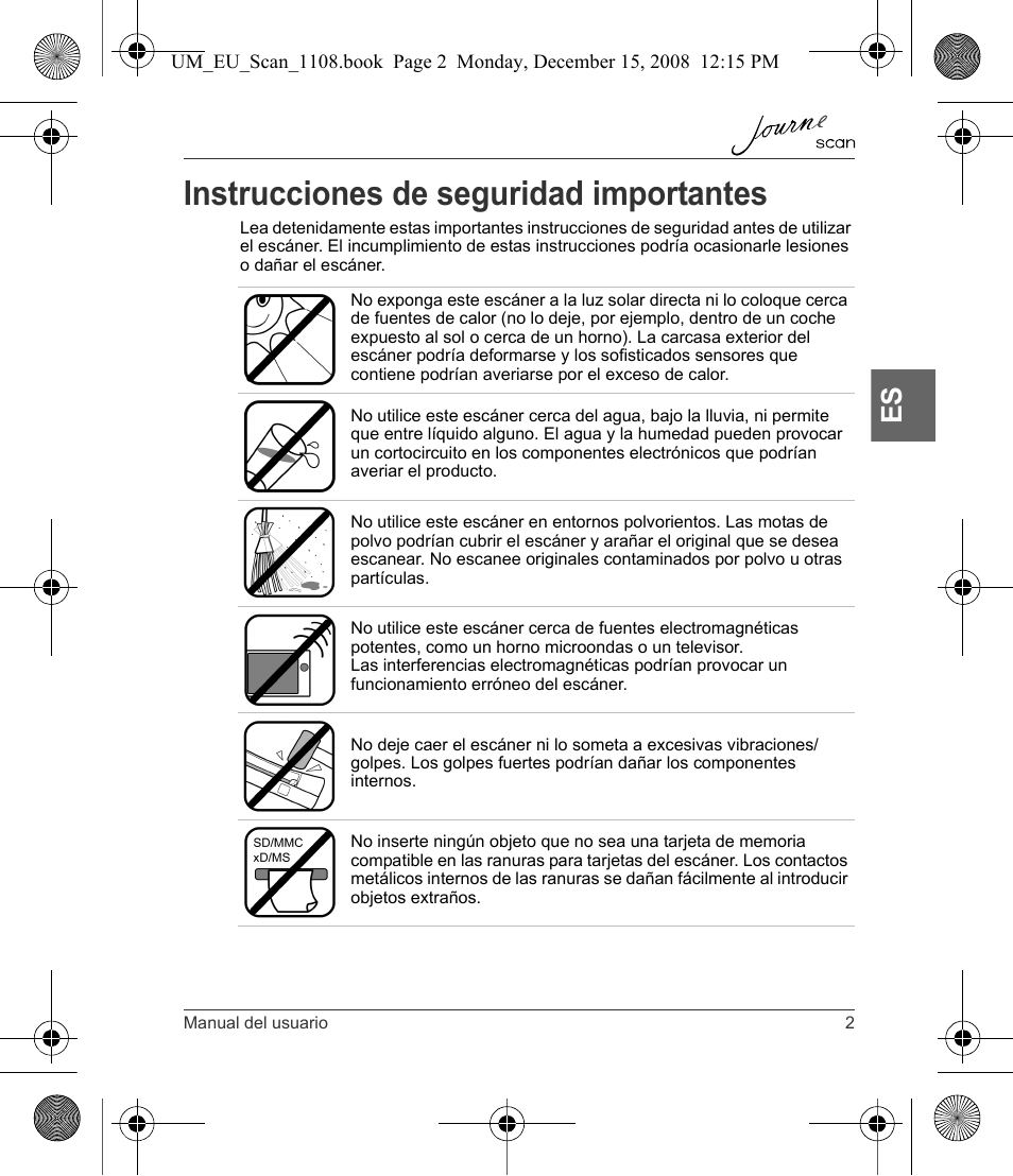 Instrucciones de seguridad importantes | Toshiba JournE Scan User Manual | Page 57 / 198