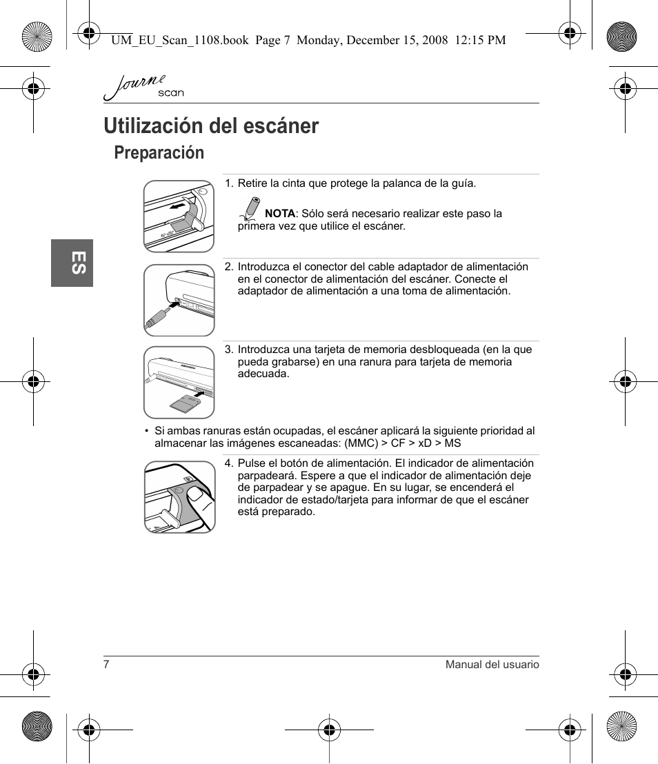 Utilización del escáner, Preparación | Toshiba JournE Scan User Manual | Page 62 / 198
