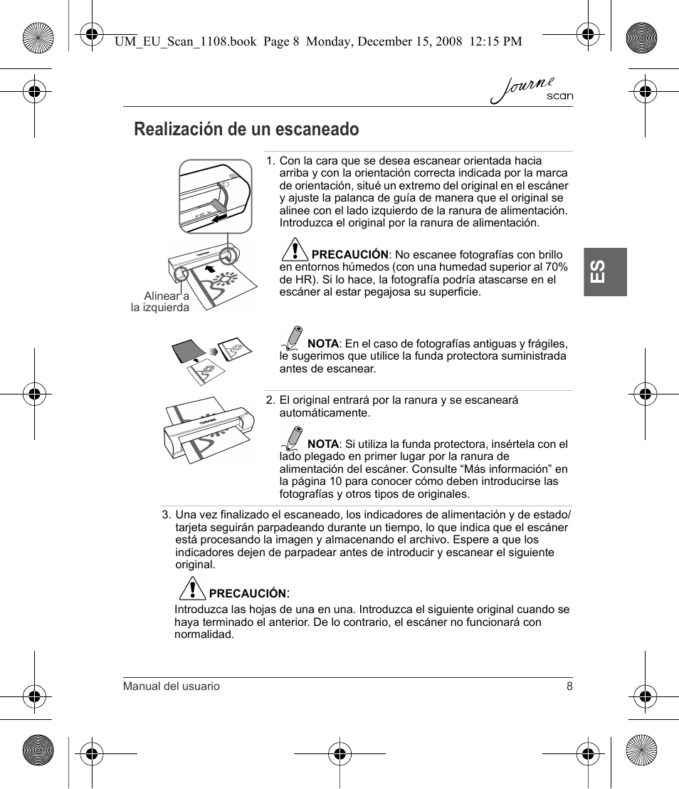 Realización de un escaneado, Es realización de un escaneado | Toshiba JournE Scan User Manual | Page 63 / 198
