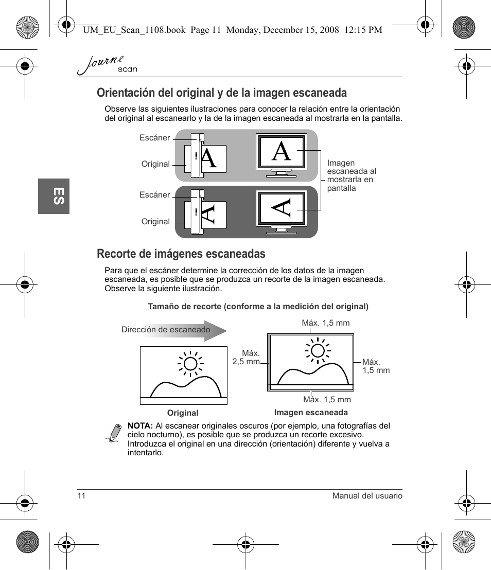 Orientación del original y de la imagen escaneada, Recorte de imágenes escaneadas | Toshiba JournE Scan User Manual | Page 66 / 198