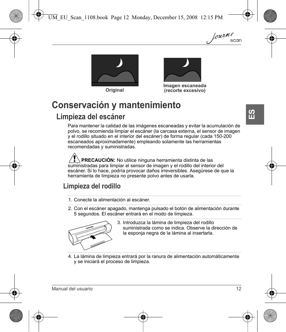 Conservación y mantenimiento, Limpieza del escáner, Limpieza del rodillo | Toshiba JournE Scan User Manual | Page 67 / 198