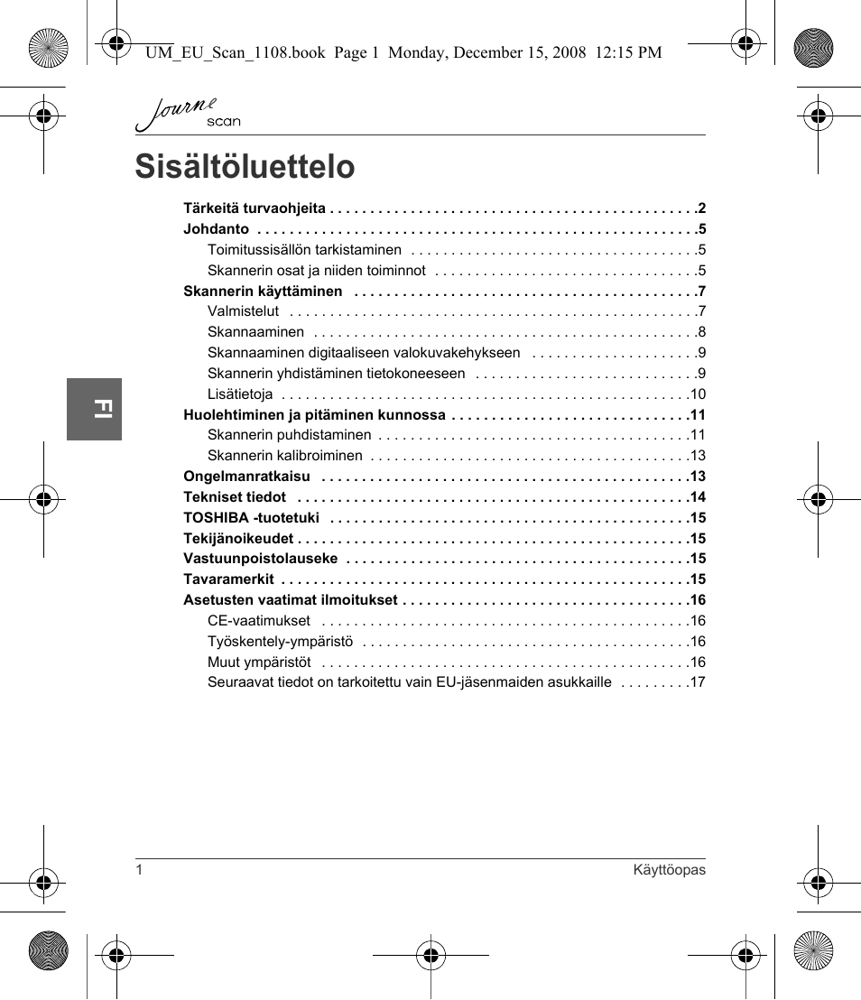 Sisältöluettelo | Toshiba JournE Scan User Manual | Page 74 / 198