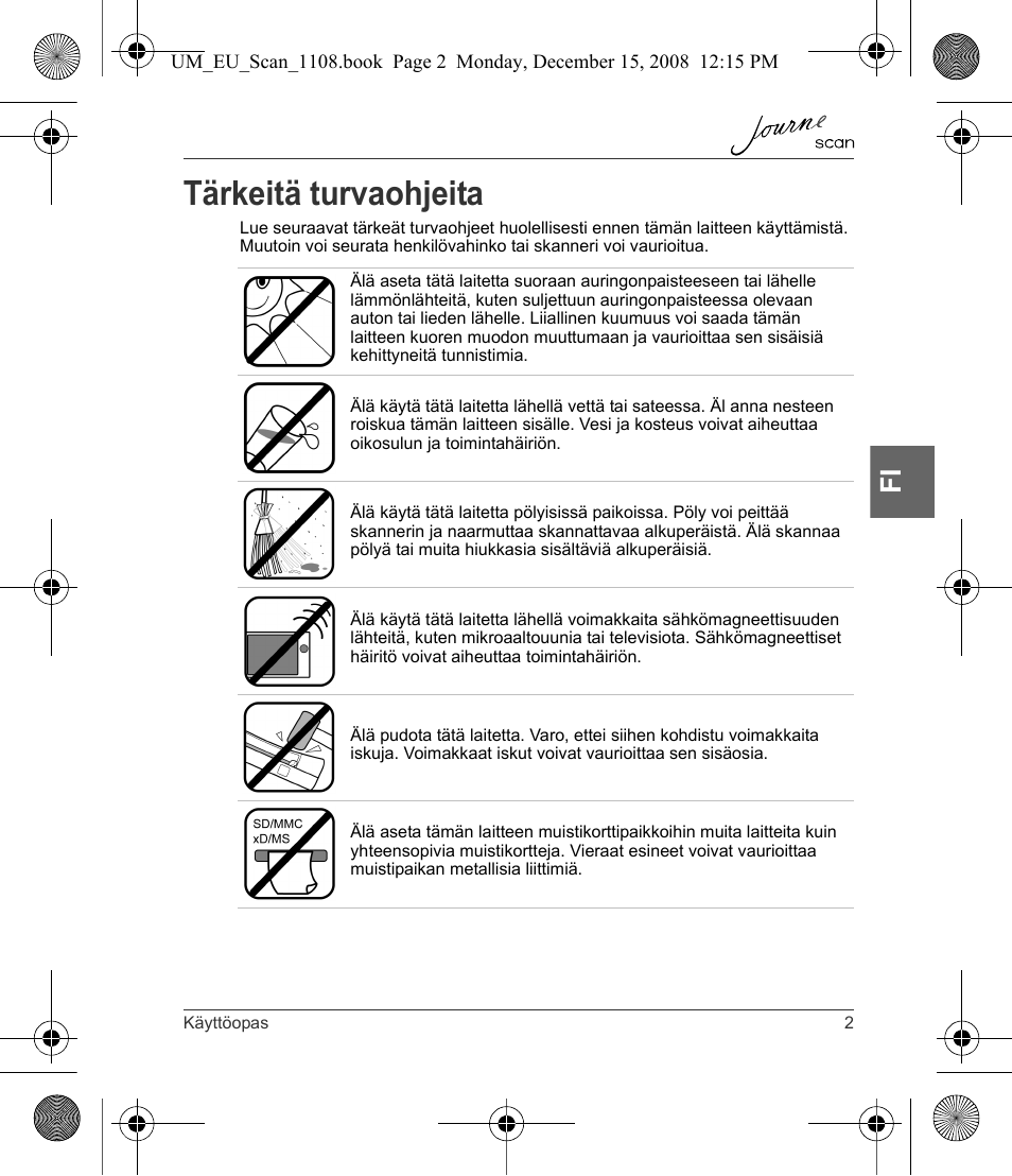 Tärkeitä turvaohjeita | Toshiba JournE Scan User Manual | Page 75 / 198