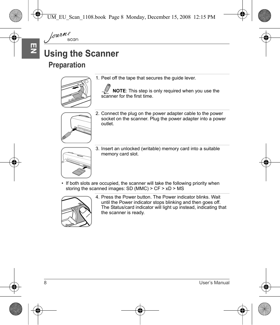 Using the scanner, Preparation | Toshiba JournE Scan User Manual | Page 8 / 198