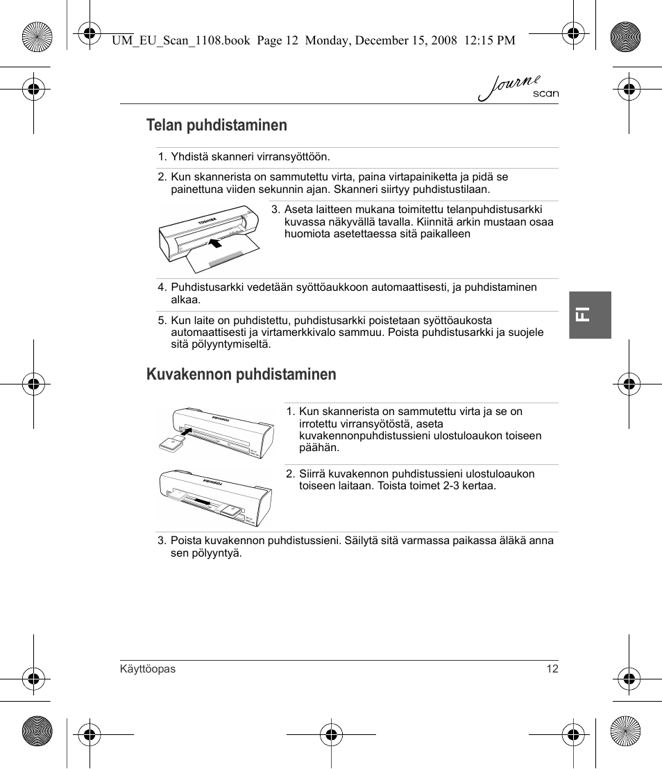 Telan puhdistaminen kuvakennon puhdistaminen | Toshiba JournE Scan User Manual | Page 85 / 198