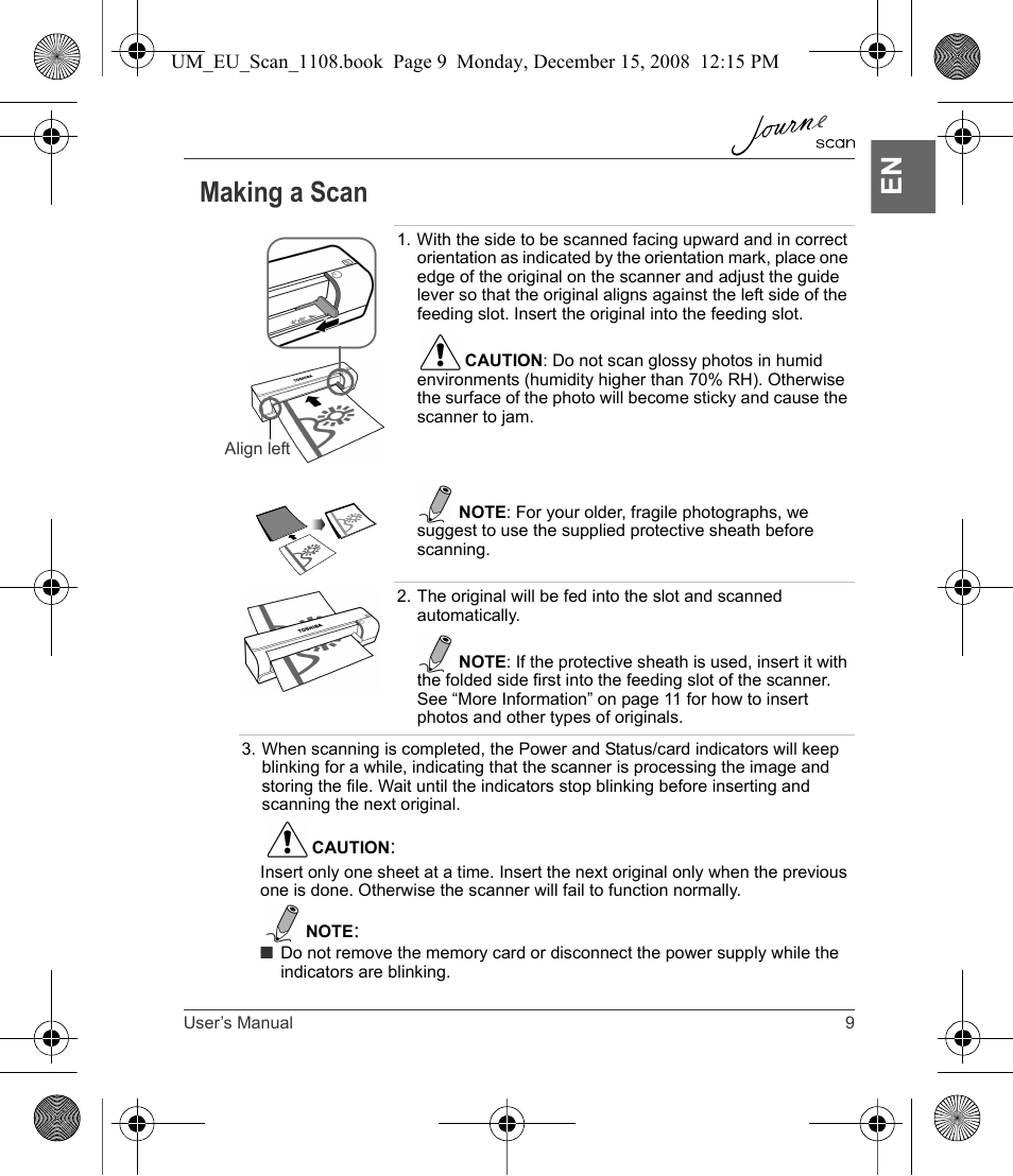 Making a scan, En making a scan | Toshiba JournE Scan User Manual | Page 9 / 198