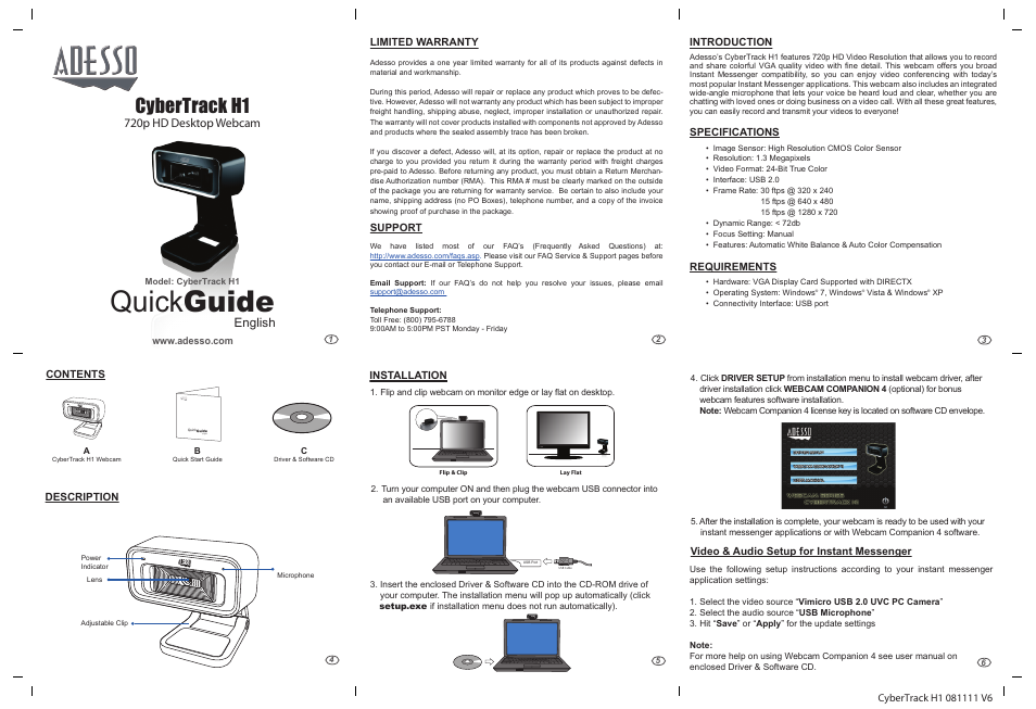 Adesso H1 User Manual | 1 page