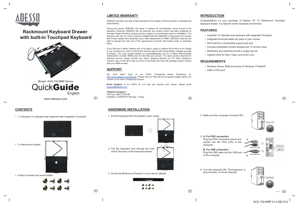 Adesso ACK-730-MRP User Manual | 1 page