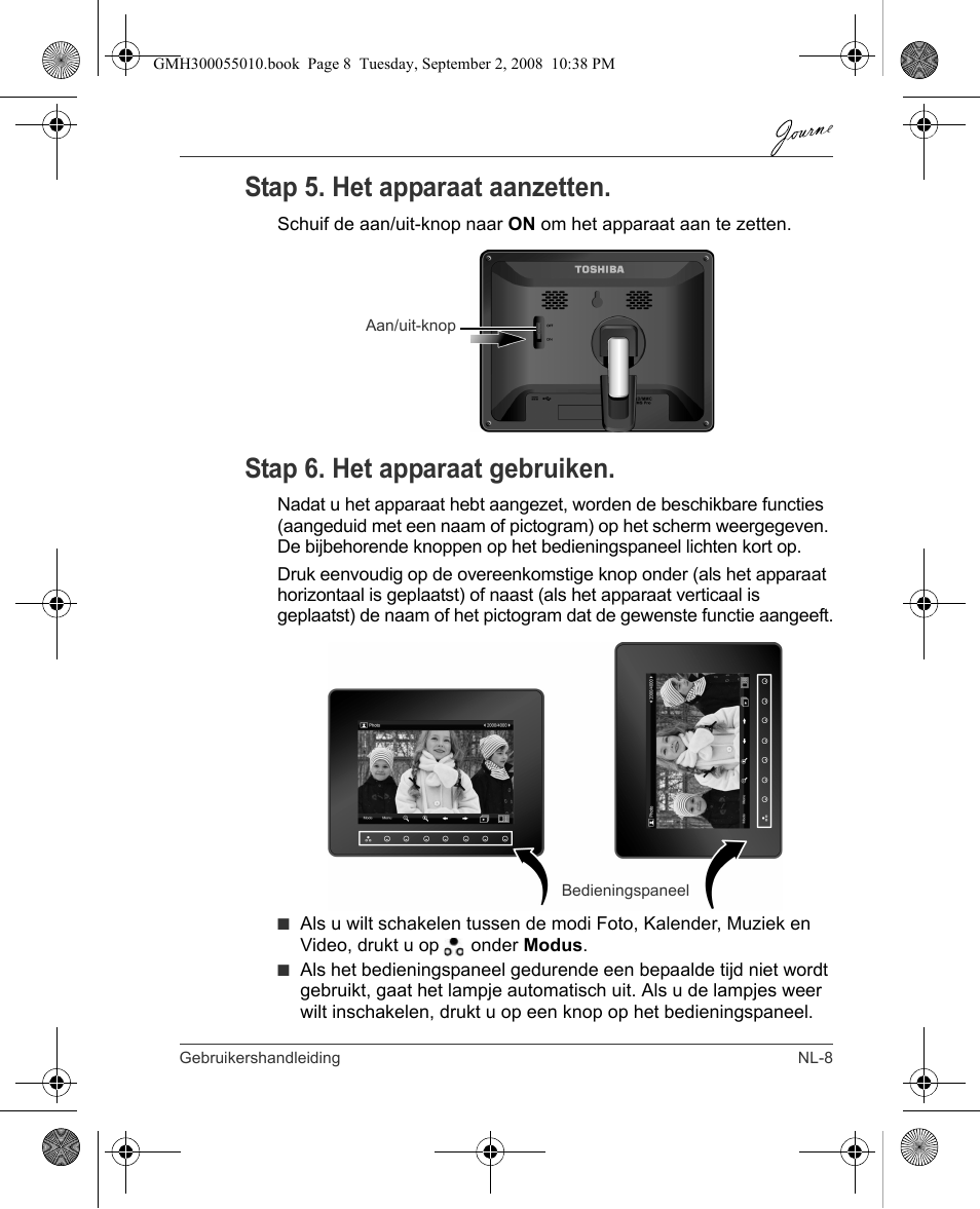 Stap 5. het apparaat aanzetten, Stap 6. het apparaat gebruiken | Toshiba JournE F800-F801 User Manual | Page 121 / 178