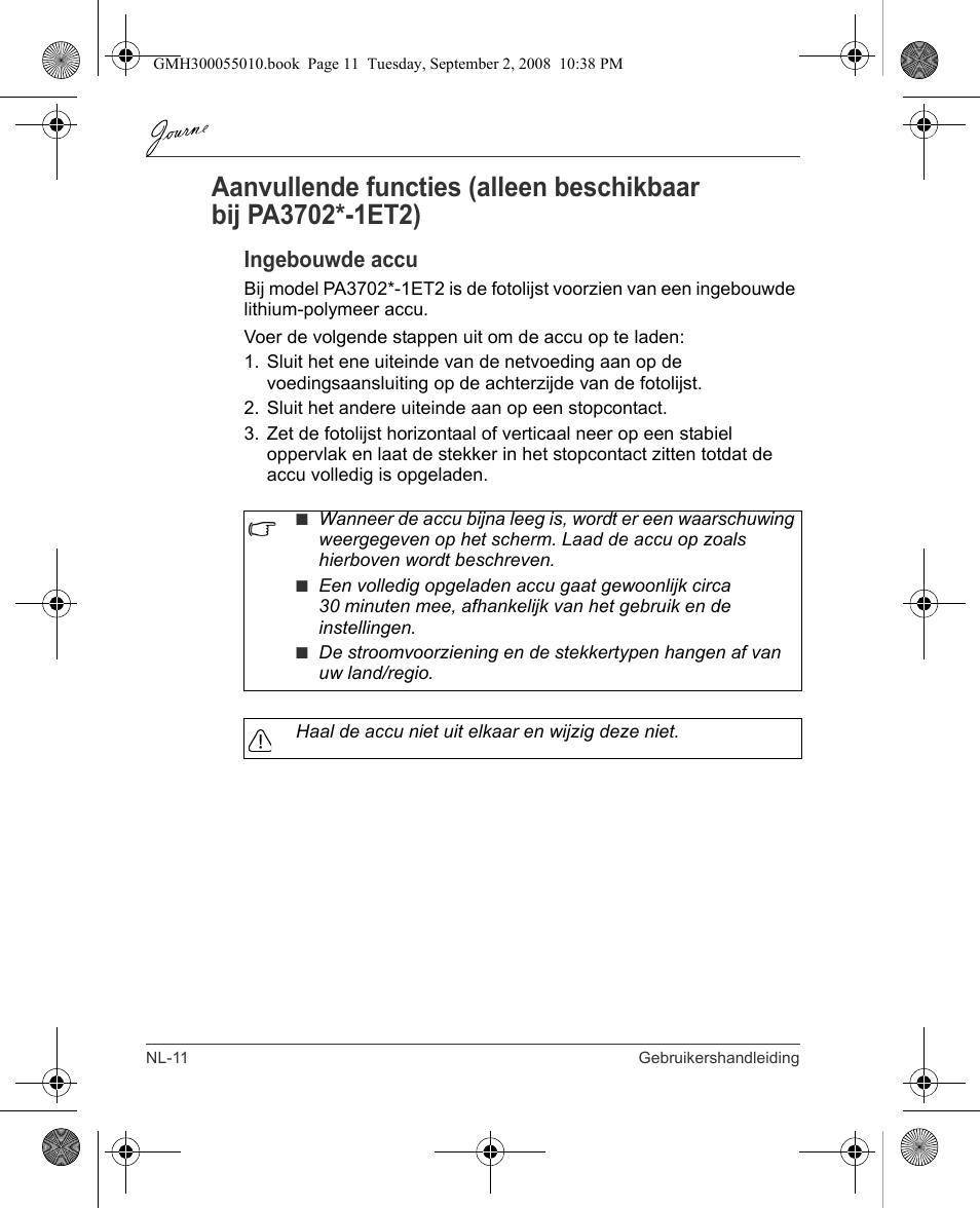 Ingebouwde accu | Toshiba JournE F800-F801 User Manual | Page 124 / 178