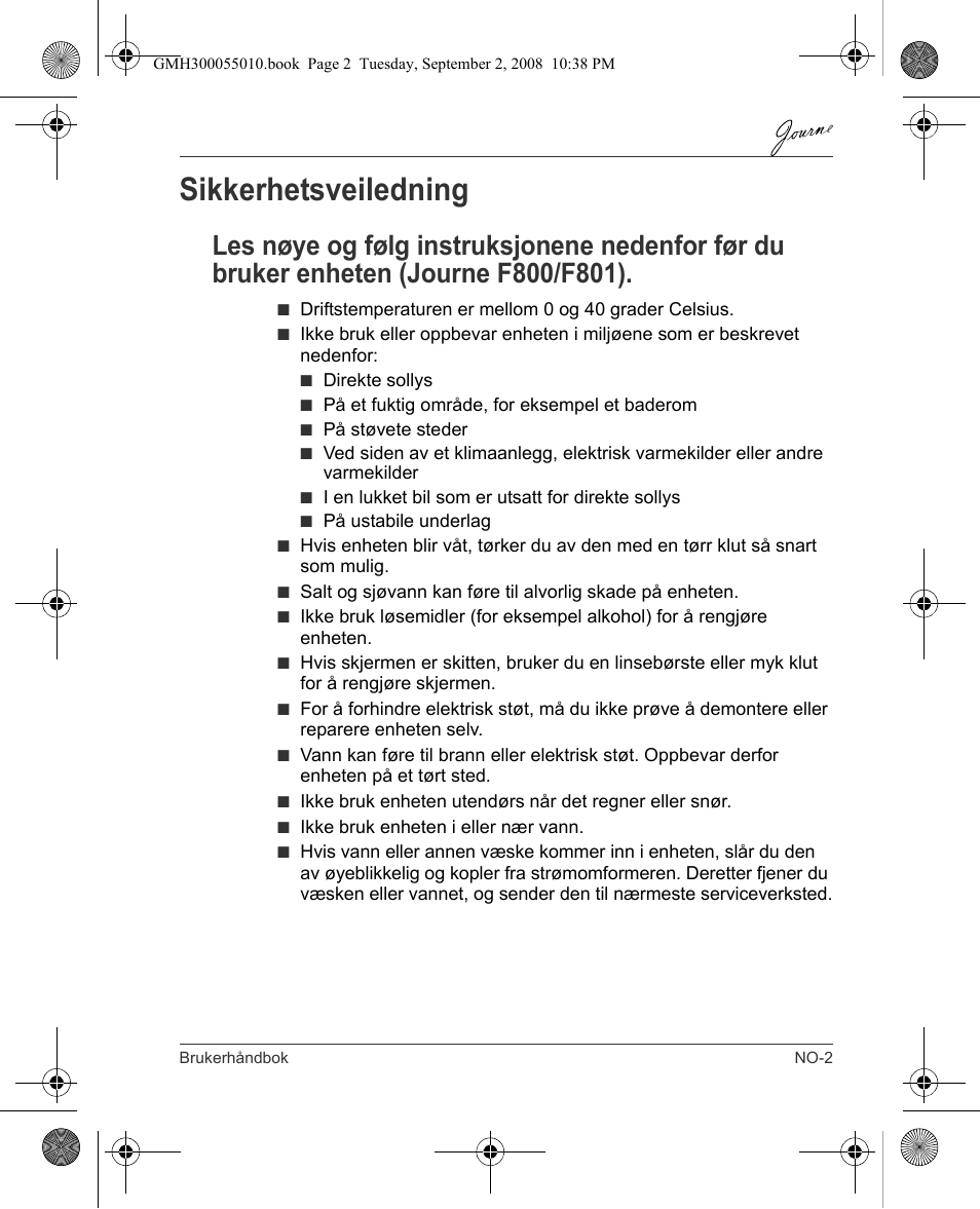 Sikkerhetsveiledning | Toshiba JournE F800-F801 User Manual | Page 131 / 178