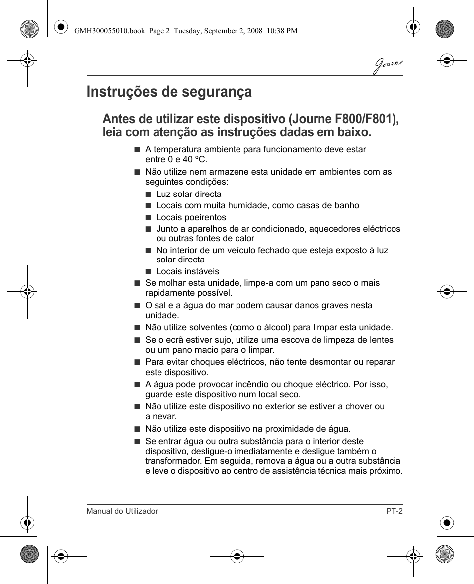 Instruções de segurança | Toshiba JournE F800-F801 User Manual | Page 147 / 178