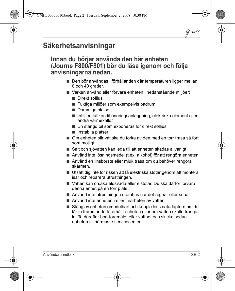 Säkerhetsanvisningar | Toshiba JournE F800-F801 User Manual | Page 163 / 178