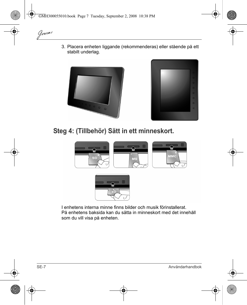 Steg 4: (tillbehör) sätt in ett minneskort | Toshiba JournE F800-F801 User Manual | Page 168 / 178