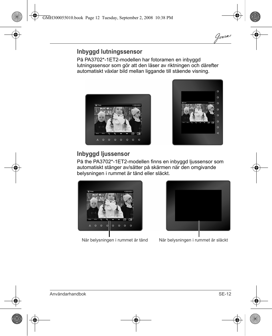 Inbyggd lutningssensor, Inbyggd ljussensor | Toshiba JournE F800-F801 User Manual | Page 173 / 178