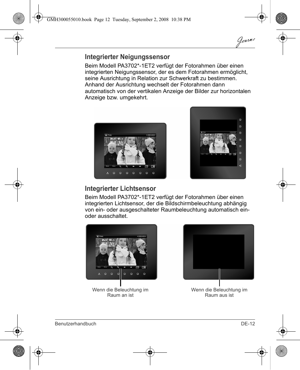 Integrierter neigungssensor, Integrierter lichtsensor | Toshiba JournE F800-F801 User Manual | Page 29 / 178