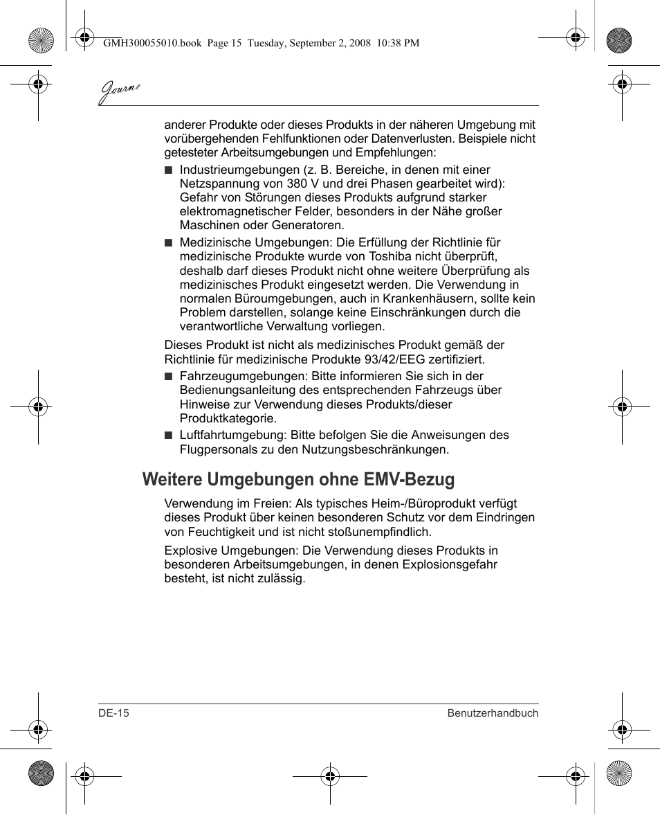 Weitere umgebungen ohne emv-bezug | Toshiba JournE F800-F801 User Manual | Page 32 / 178