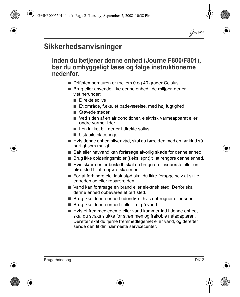 Sikkerhedsanvisninger | Toshiba JournE F800-F801 User Manual | Page 35 / 178