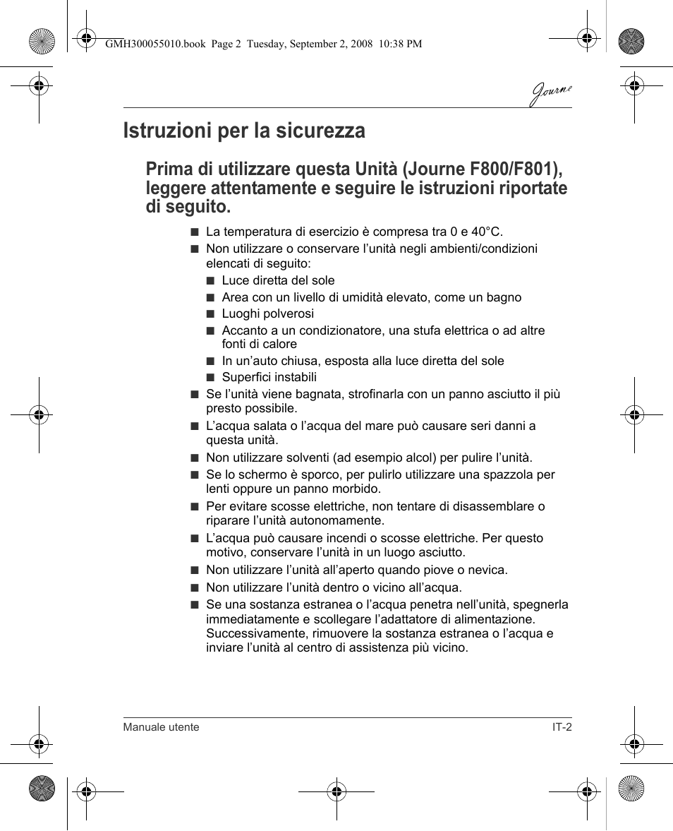 Istruzioni per la sicurezza | Toshiba JournE F800-F801 User Manual | Page 99 / 178