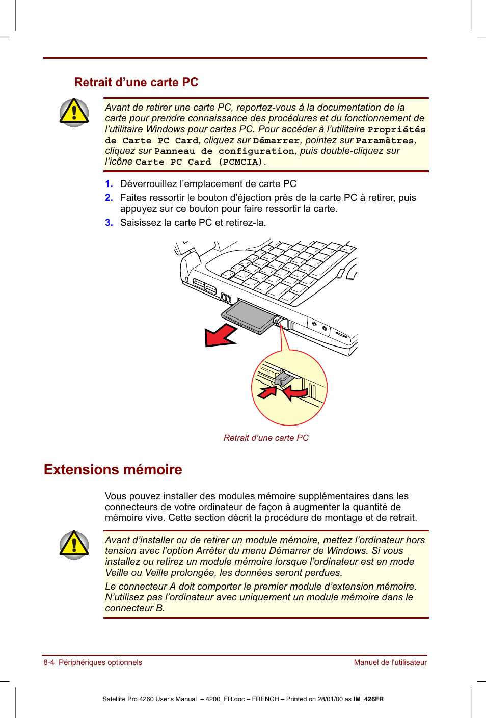 Extensions mémoire | Toshiba Satellite Pro 4220 User Manual | Page 122 / 238