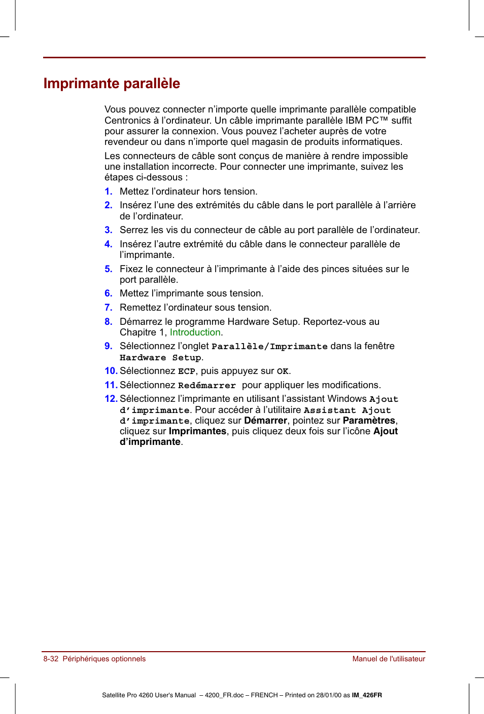 Imprimante parallèle | Toshiba Satellite Pro 4220 User Manual | Page 150 / 238